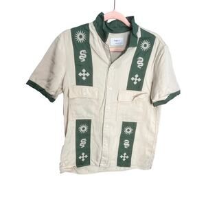 Polar Skate Co Green Cream Button Up Aztec Shirt Retro Y2K Y2K 2000s XS